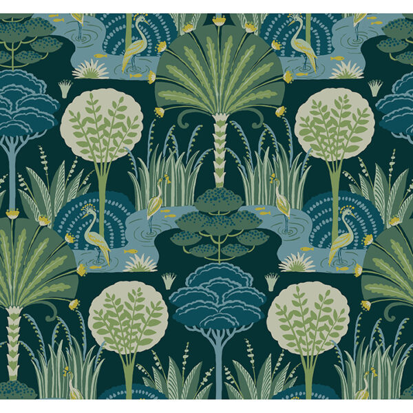 Mandeville Teal Tropical Paradise Wallpaper by Scott Living