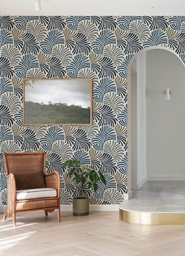 Trousdale Dark Blue Fanning Flora Wallpaper by Scott Living - Image 3