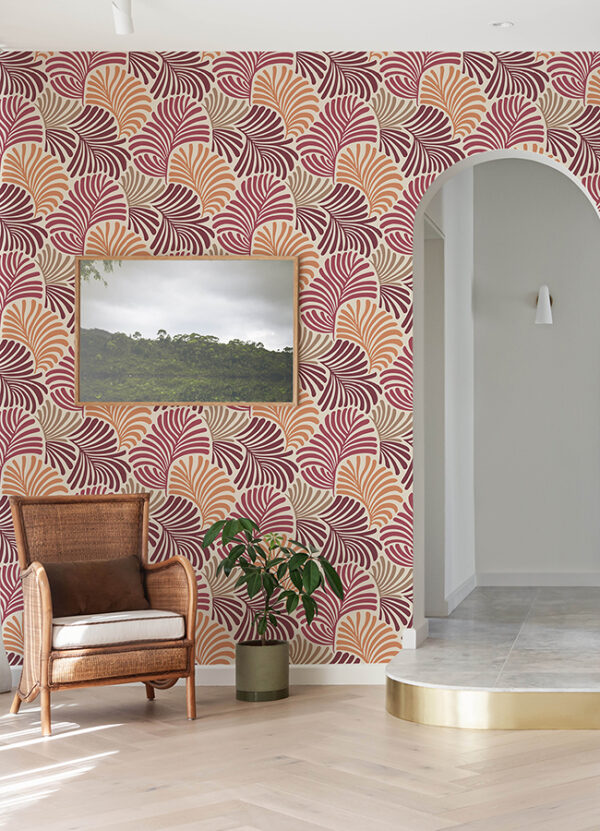 Trousdale Raspberry Fanning Flora Wallpaper by Scott Living - Image 3