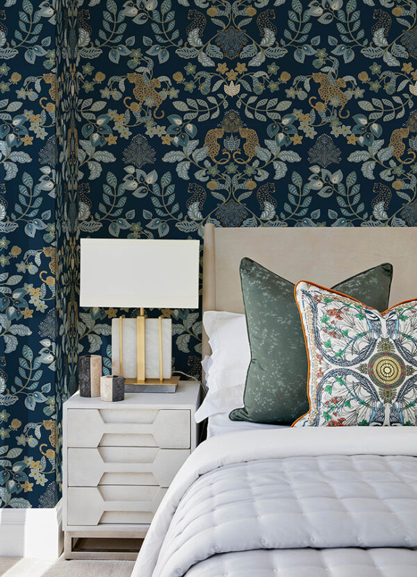Getty Navy Jungle Damask Wallpaper by Scott Living - Image 3