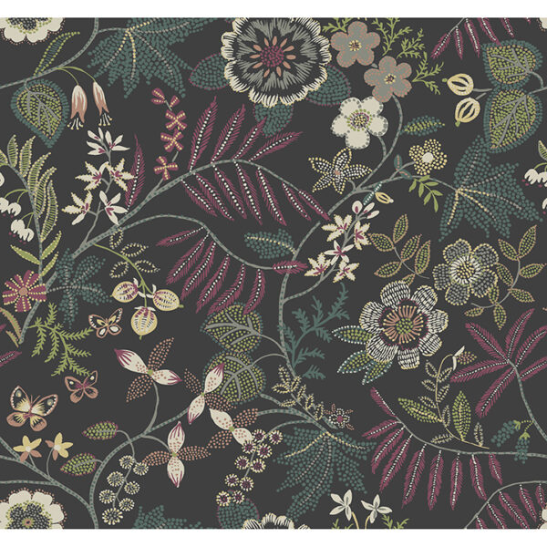 Marilyn Black Floral Trail Wallpaper by Scott Living