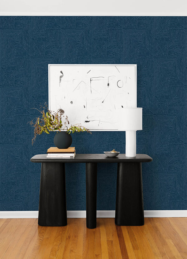 Mortenson Navy Geometric Wallpaper by Scott Living - Image 3