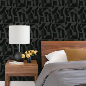 Carter Black Geometric Flock Wallpaper by Scott Living