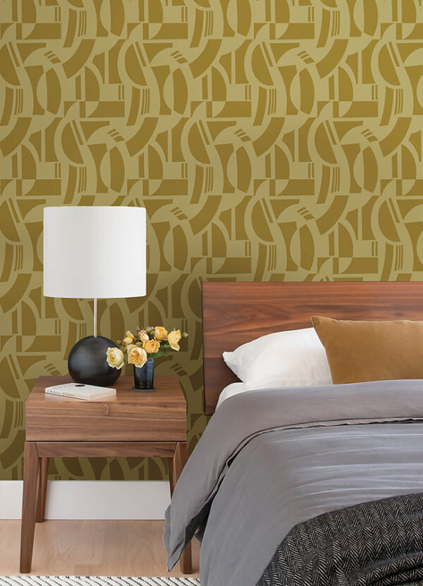 Carter Gold Geometric Flock Wallpaper by Scott Living - Image 2