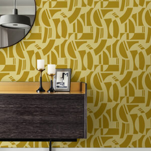 Carter Gold Geometric Flock Wallpaper by Scott Living