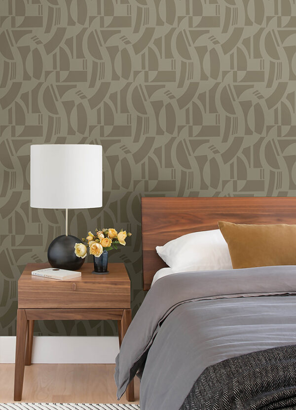 Carter Light Brown Geometric Flock Wallpaper by Scott Living - Image 2