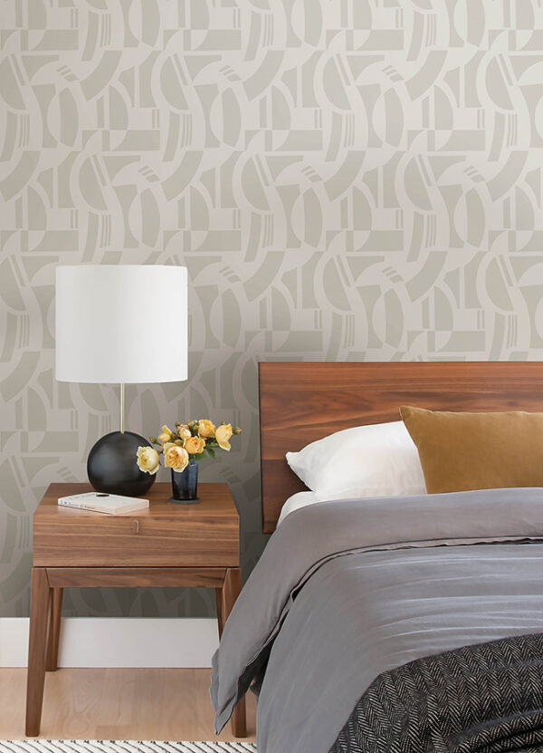 Carter Cream Geometric Flock Wallpaper by Scott Living - Image 2