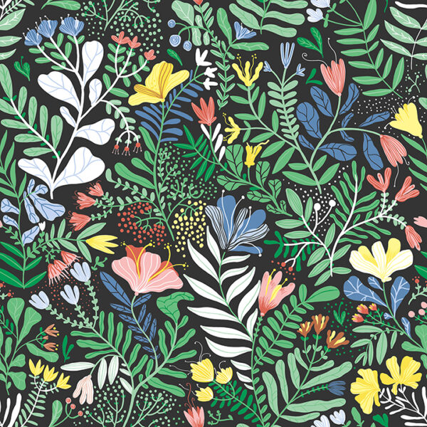 0089029 brittsommar black woodland floral wallpaper