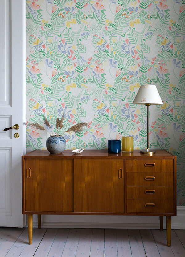 0089033 brittsommar light green woodland floral wallpaper