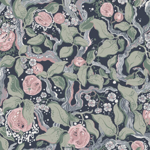 0089092 kort dark blue fruit and floral wallpaper