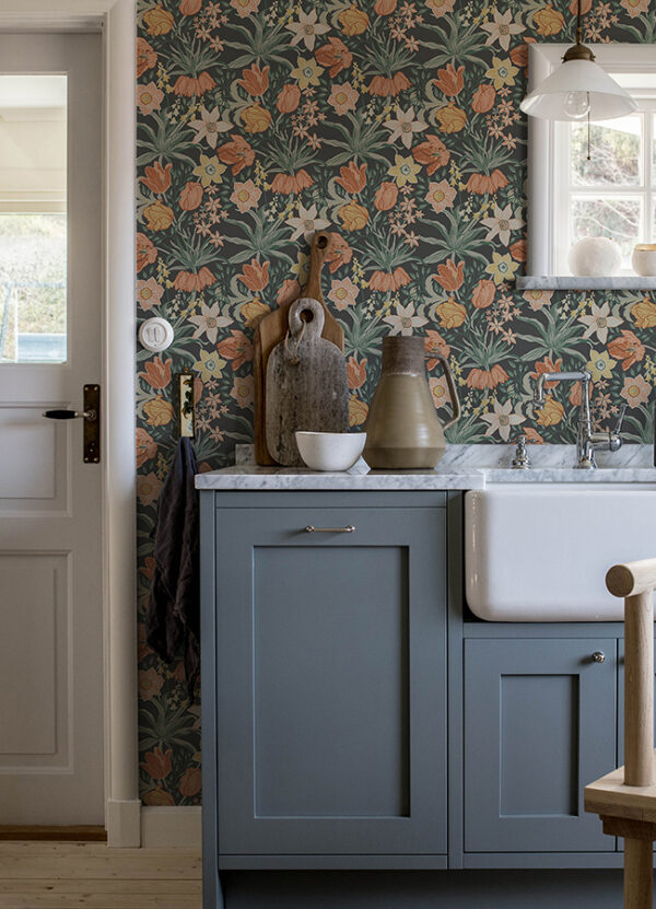 0089187 cecilia black tulip and daffodil wallpaper