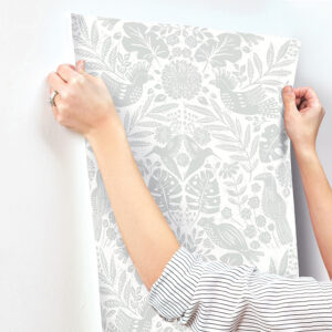 Nestle Light Grey Bird Block Print Wallpaper