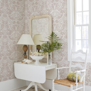 Nestle Pink Bird Block Print Wallpaper