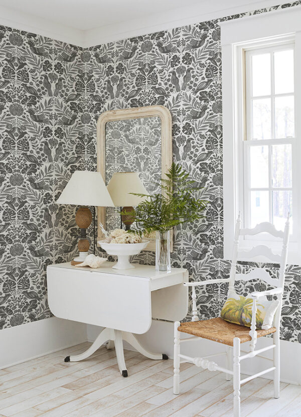 0089894 nestle charcoal bird block print wallpaper