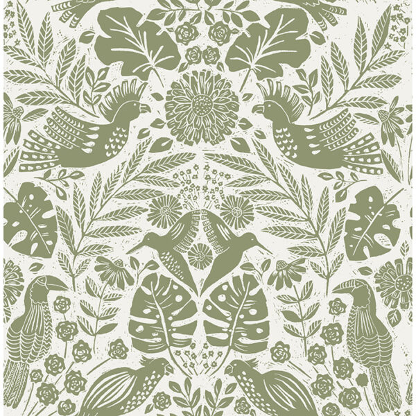 0089896 nestle green bird block print wallpaper