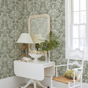 Nestle Green Bird Block Print Wallpaper