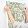 0089900 nestle green bird block print wallpaper