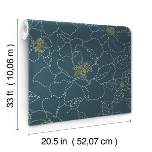 Gardena Indigo Embroidered Floral Wallpaper