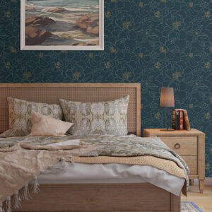 Gardena Indigo Embroidered Floral Wallpaper