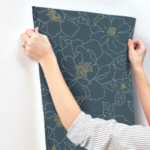 Gardena Indigo Embroidered Floral Wallpaper