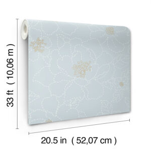 Gardena Sky Blue Embroidered Floral Wallpaper