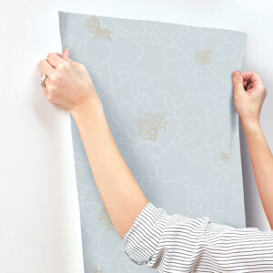 Gardena Sky Blue Embroidered Floral Wallpaper