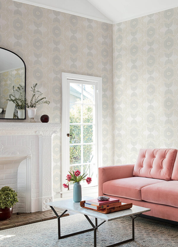 0090134 villa bone embellished ogee wallpaper