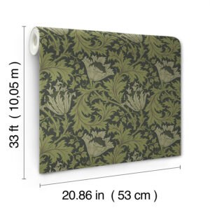 Anemone Dark Green Floral Trail Wallpaper