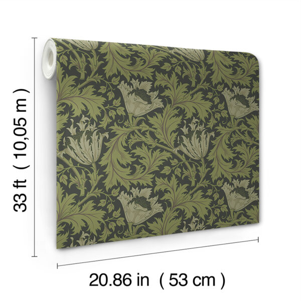 0091927 anemone dark green floral trail wallpaper
