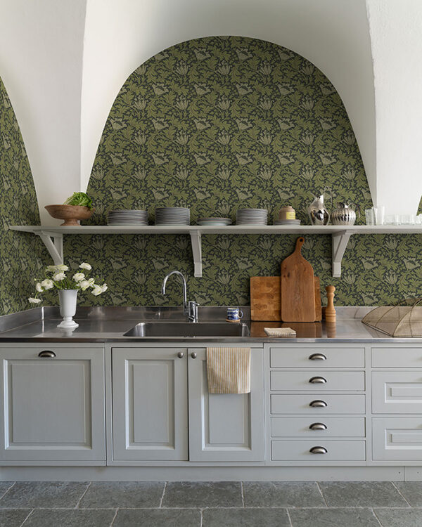 0091928 anemone dark green floral trail wallpaper