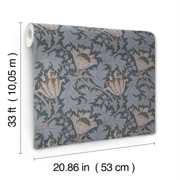 0091931 anemone dark blue floral trail wallpaper