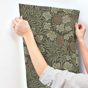 Vine Dark Green Woodland Fruits Wallpaper