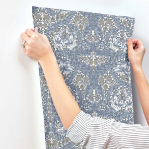African Marigold Blue Floral Wallpaper
