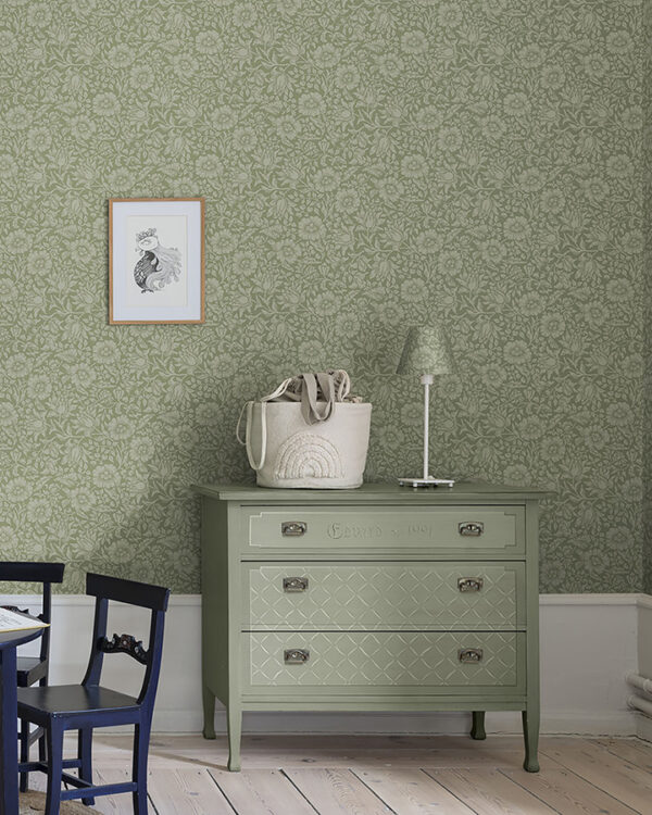 0092077 mallow green floral vine wallpaper
