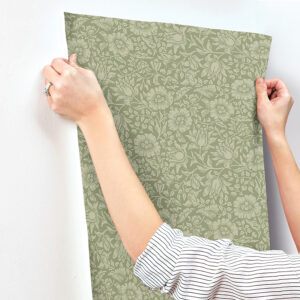 Mallow Green Floral Vine Wallpaper