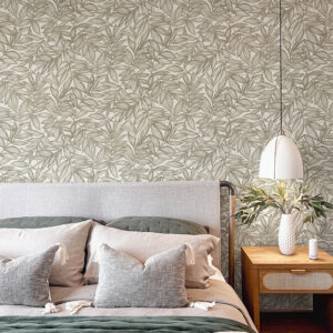 Rhythmic Taupe Leaf Wallpaper