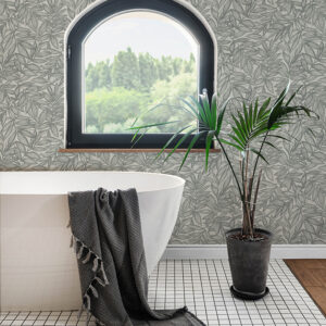 Rhythmic Grey Leaf Wallpaper