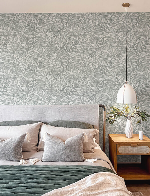 0093370 rhythmic grey leaf wallpaper