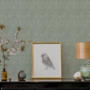 Gallivant Green Woven Geometric Wallpaper
