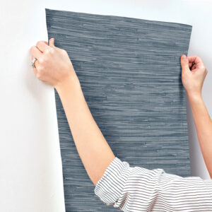 Exhale Indigo Woven Faux Grasscloth Wallpaper