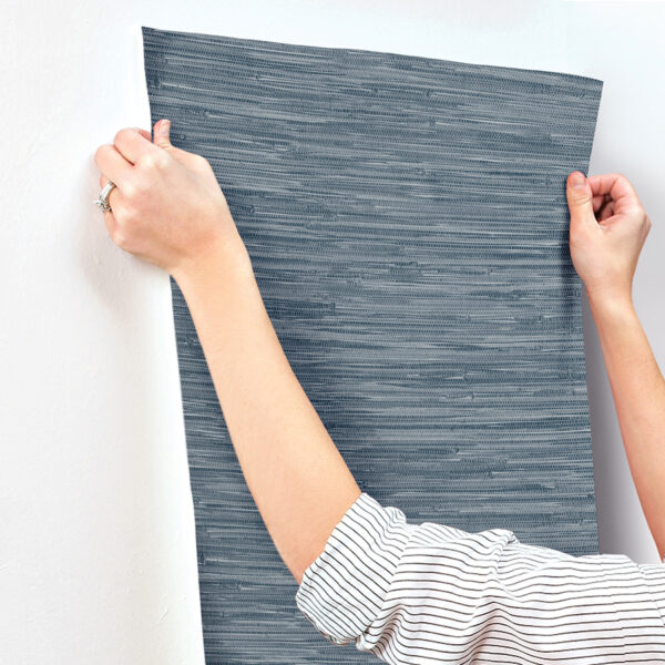 0093553 exhale indigo woven faux grasscloth wallpaper