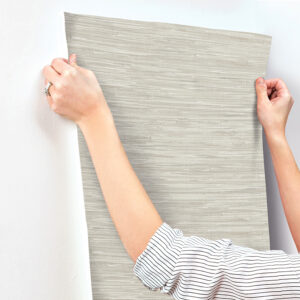 Exhale Light Grey Woven Faux Grasscloth Wallpaper