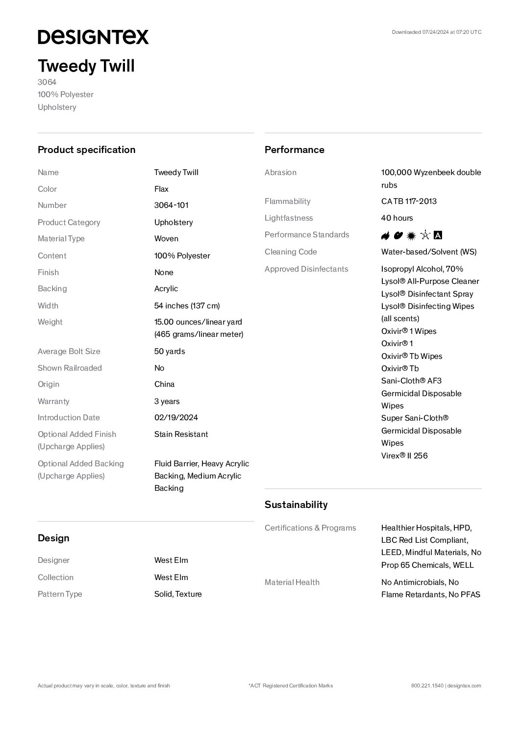 Tweedy Twill spec sheet<br/>( pdf )