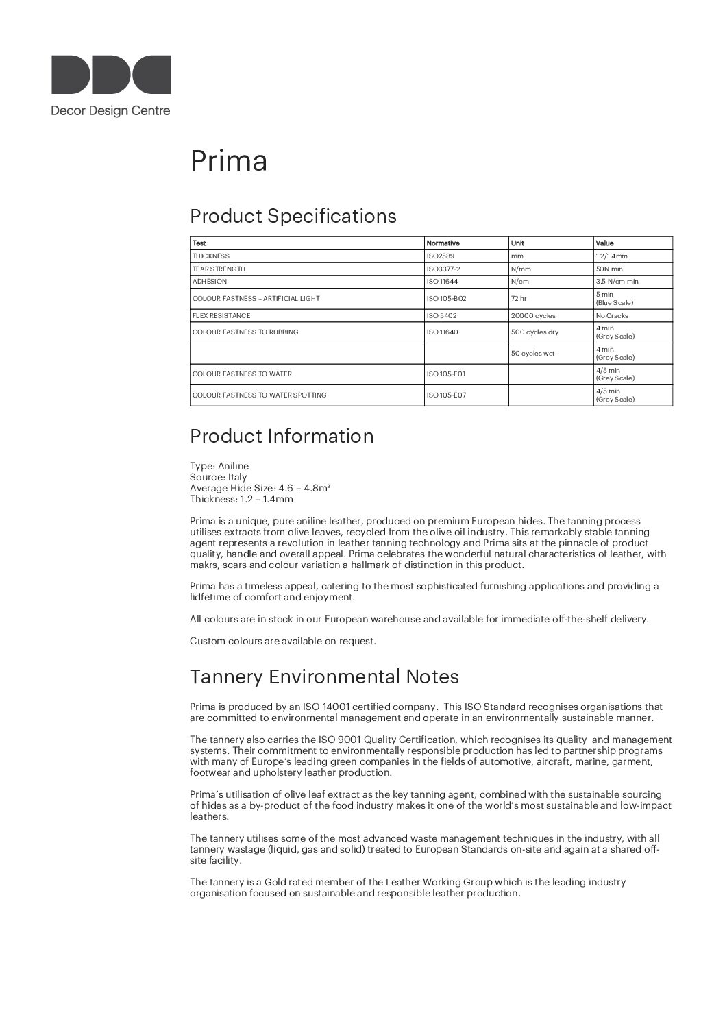 Prima Spec Sheet<br/>( pdf )