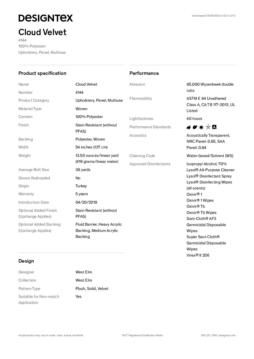 Cloud Velvet Product Sheet<br/>( pdf )