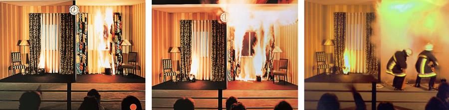 Frames from the Trevira comparative burn test