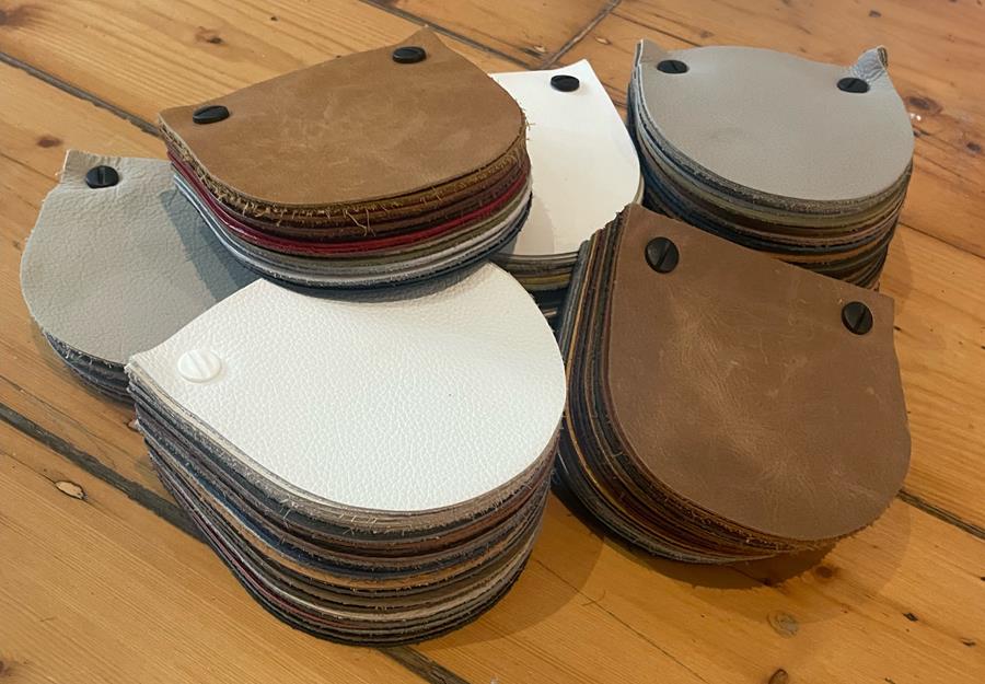 A stack of Decor Design leather samples in the D format