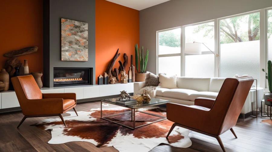 A living room with hair on hide armchairs