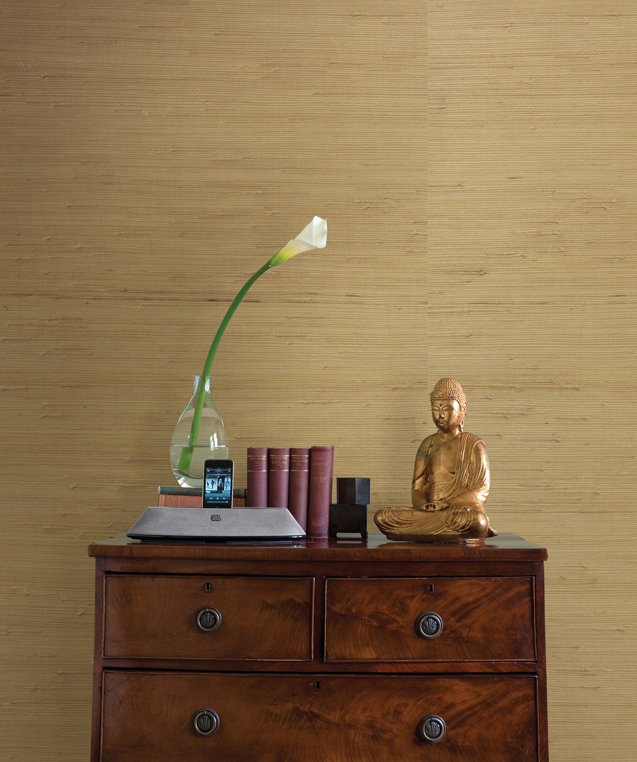 Kostya Beige Grasscloth Wallpaper