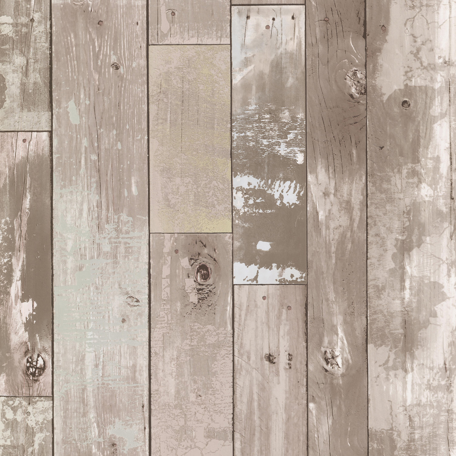 Harboured Neutral Distressed Wood Panel Wallpaper